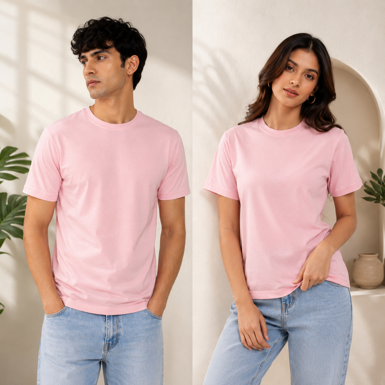 Baby Pink Half Sleeve Round Neck T-Shirt