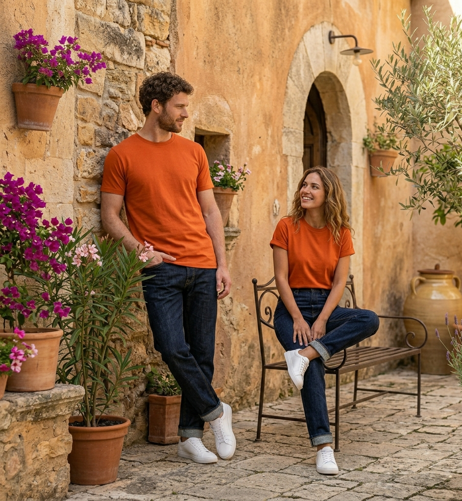 Orange Half Sleeve Round Neck T-Shirt