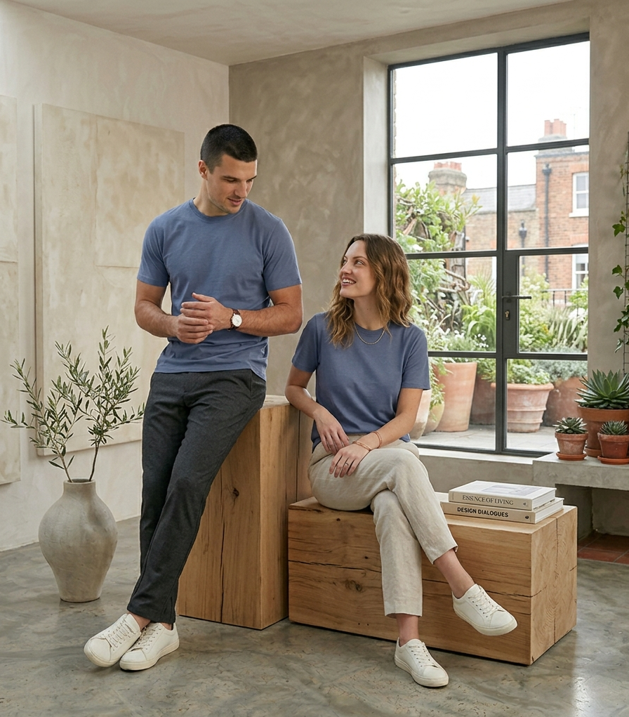 Smoke Blue Half Sleeve Round Neck T-Shirt