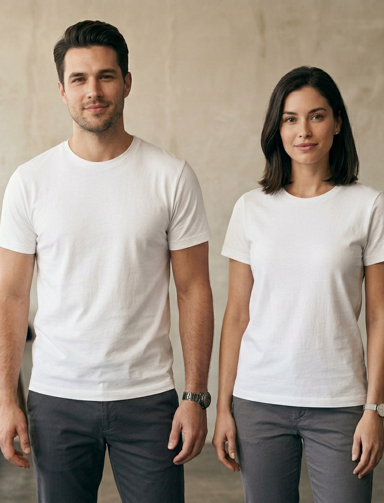 White Half Sleeve Round Neck T-Shirt