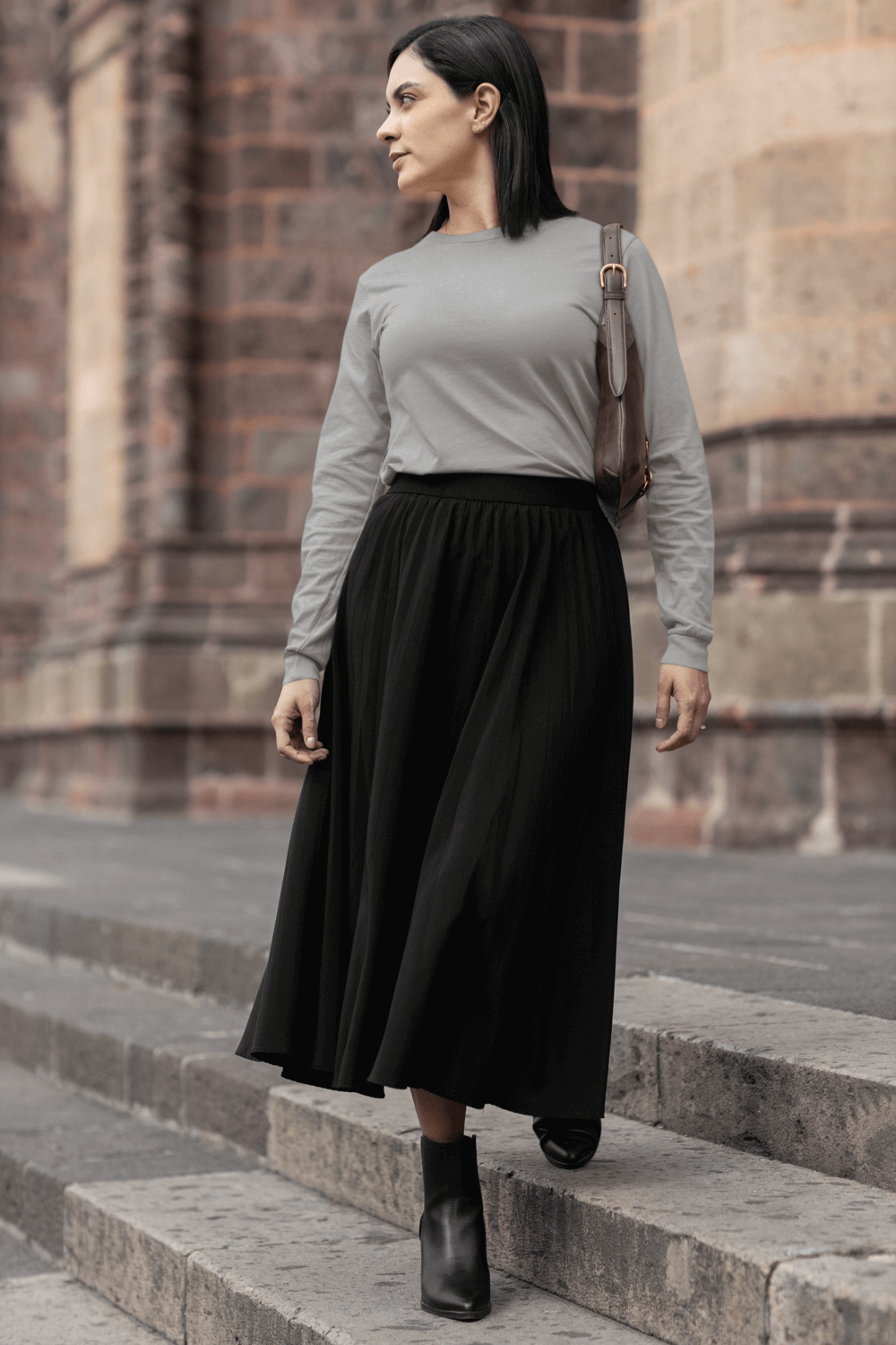 Grey Full Sleeve Round Neck T-Shirt