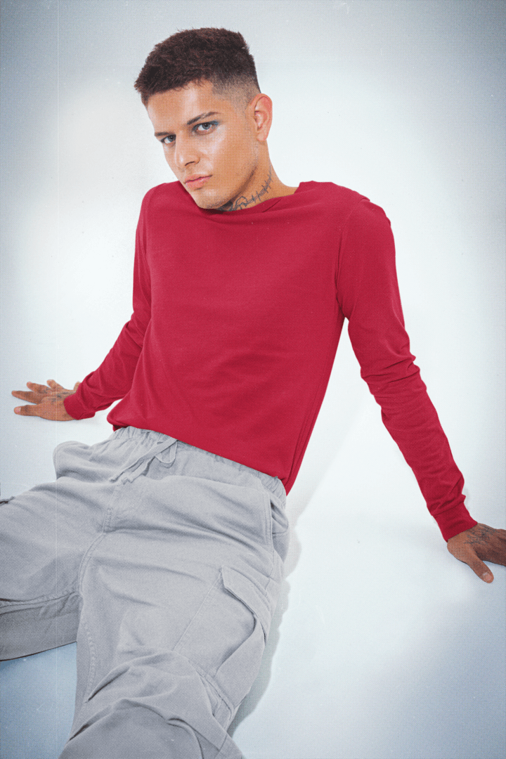 Red Full Sleeve Round Neck T-Shirt