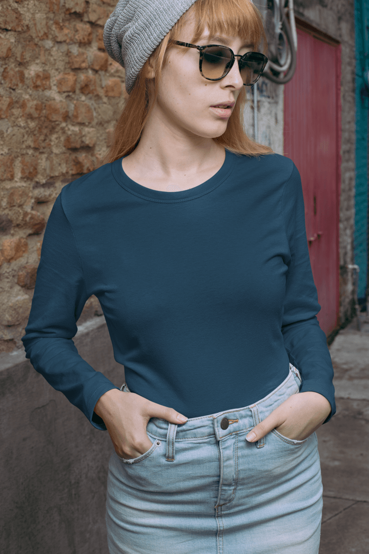 Blue Full Sleeve Round Neck T-Shirt