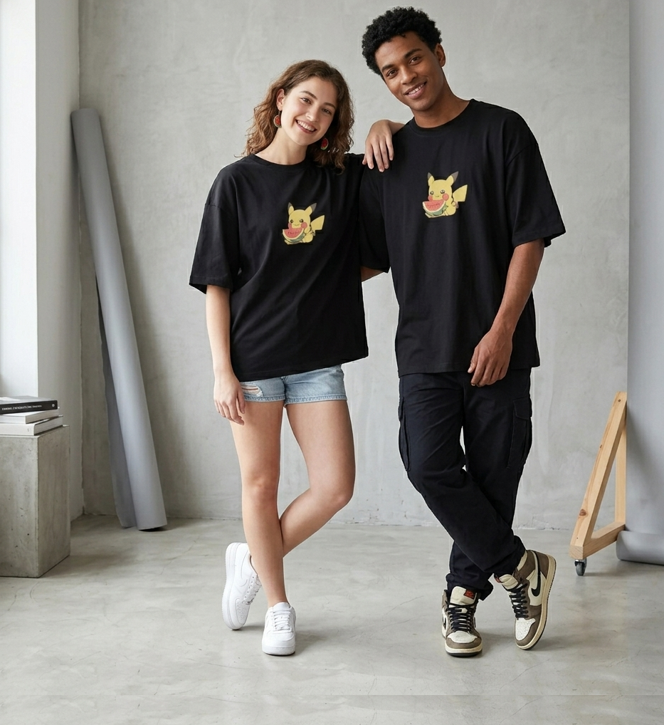 Pikachu eating Watermelon Oversized T-Shirt